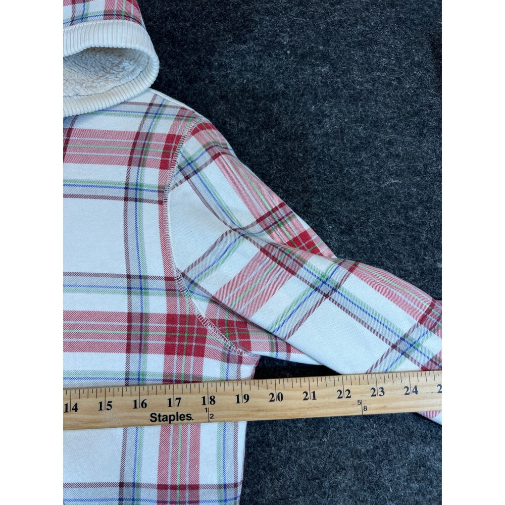 Aeropostale Plaid Faux Fur Lined Full Zip Up Hoodie Red Cream Womens XL - Picture 7 of 9